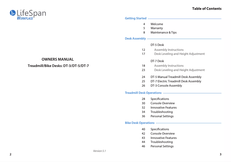 Page n°1 - Manuel utilisateur LifeSpan DT-7