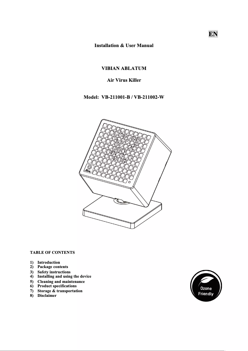 Page n°1 - Manuel utilisateur VIBIAN Ablatum-VB-211002W