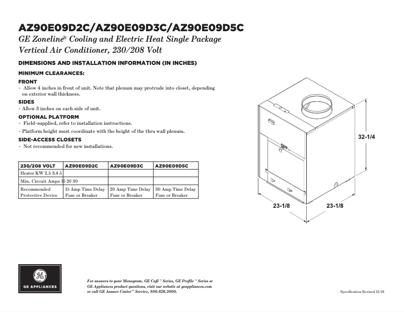 Page n°1 - Fiche technique GE AZ90E09D3C