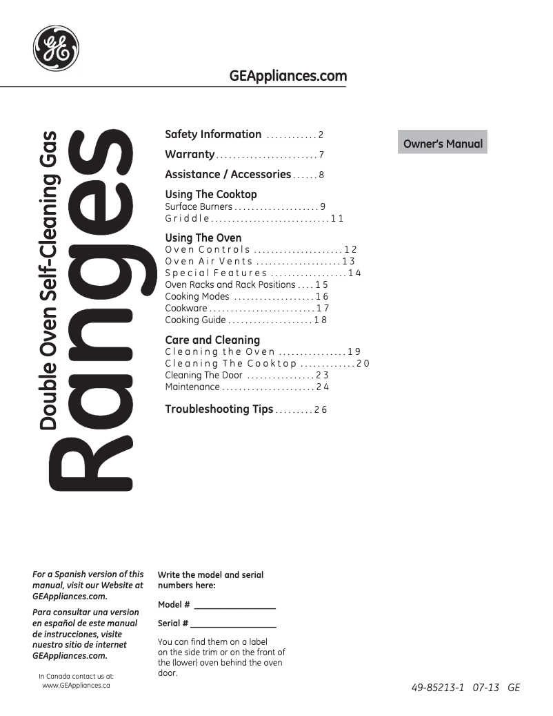Page 1 de la notice Manuel utilisateur GE PCGS950SEFSS