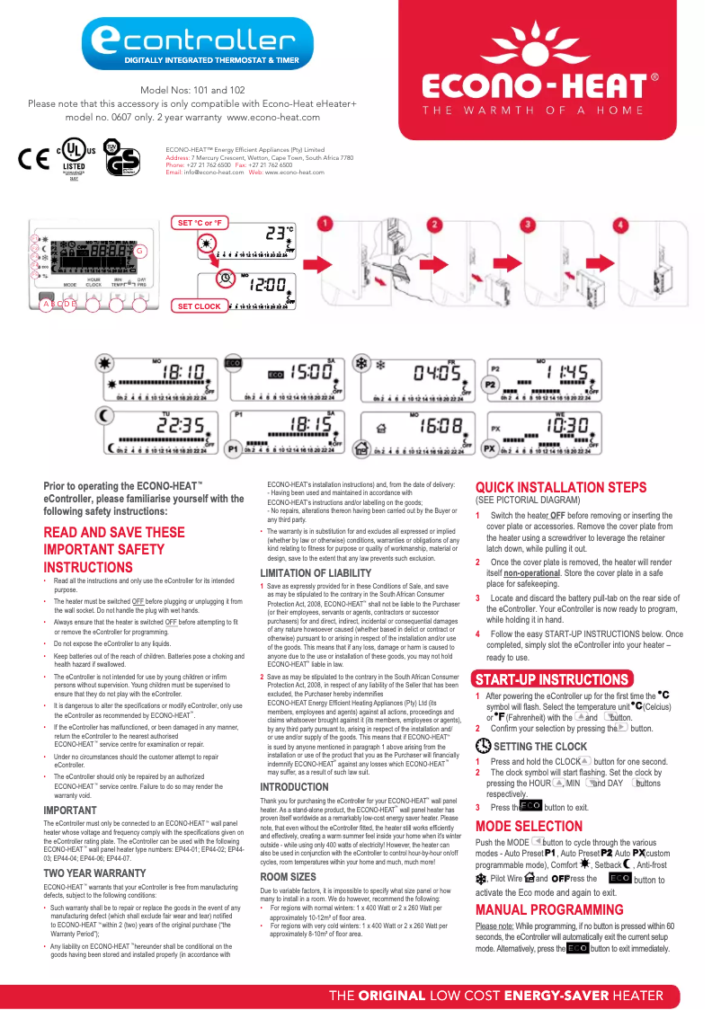 Imagen de la primera página del manual del dispositivo EController 102