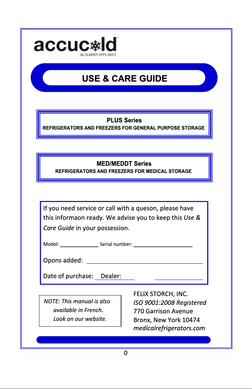 Page 1 de la notice Guide d'installation Summit Accucold FS407LMED