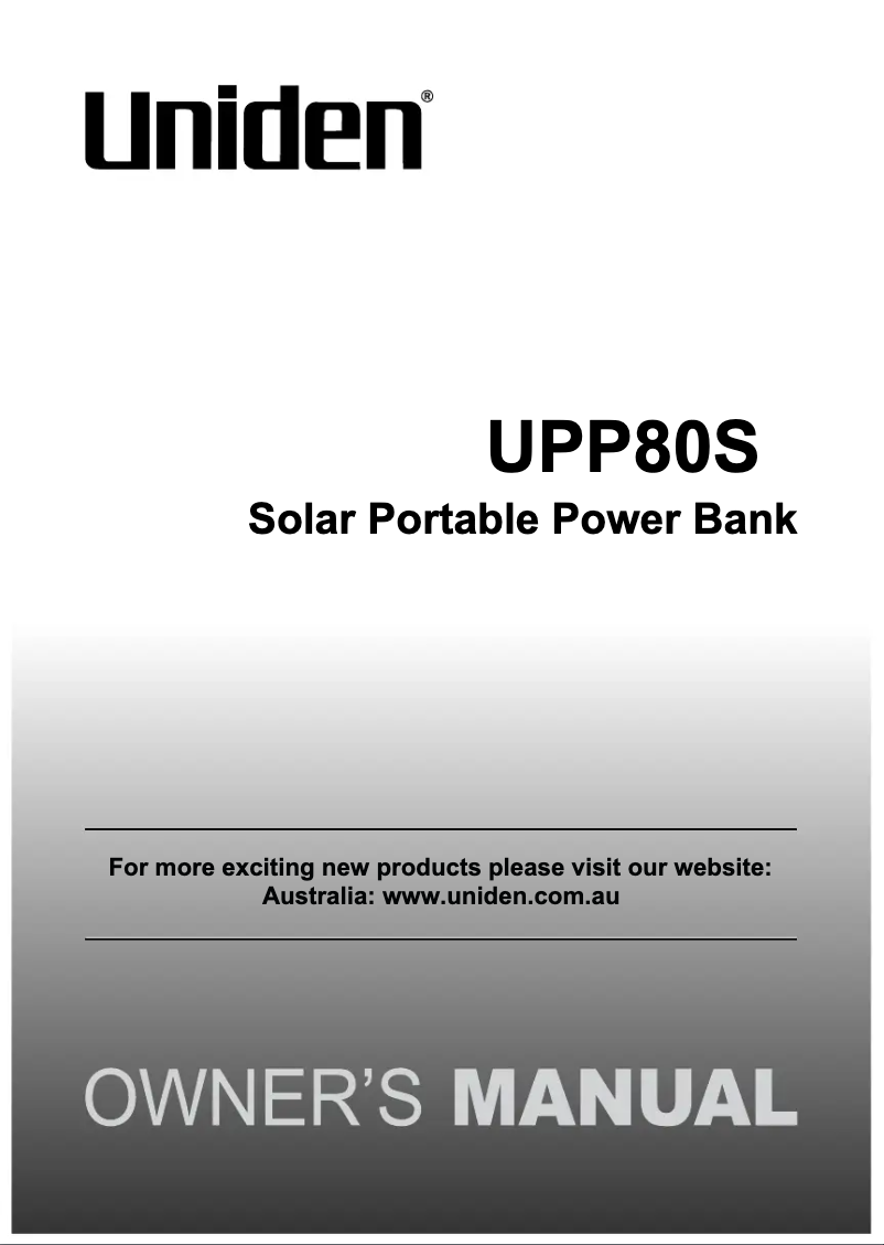 Page 1 de la notice Manuel utilisateur Uniden UPP80S