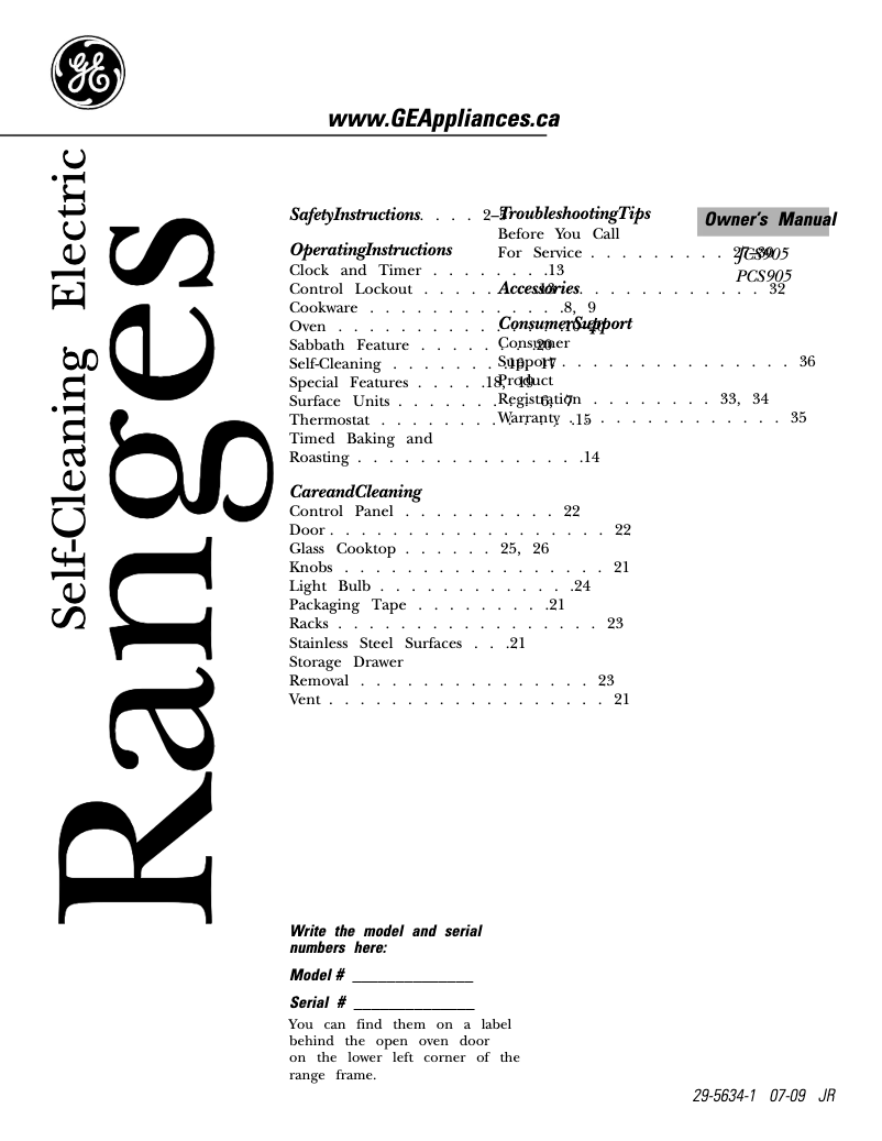 Page 1 de la notice Manuel utilisateur GE PCS905SPSS