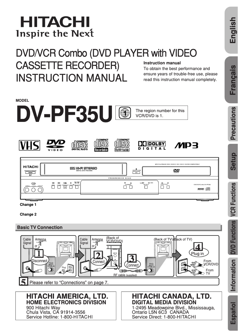 Page n°1 - Manuel utilisateur Hitachi DV-PF35U