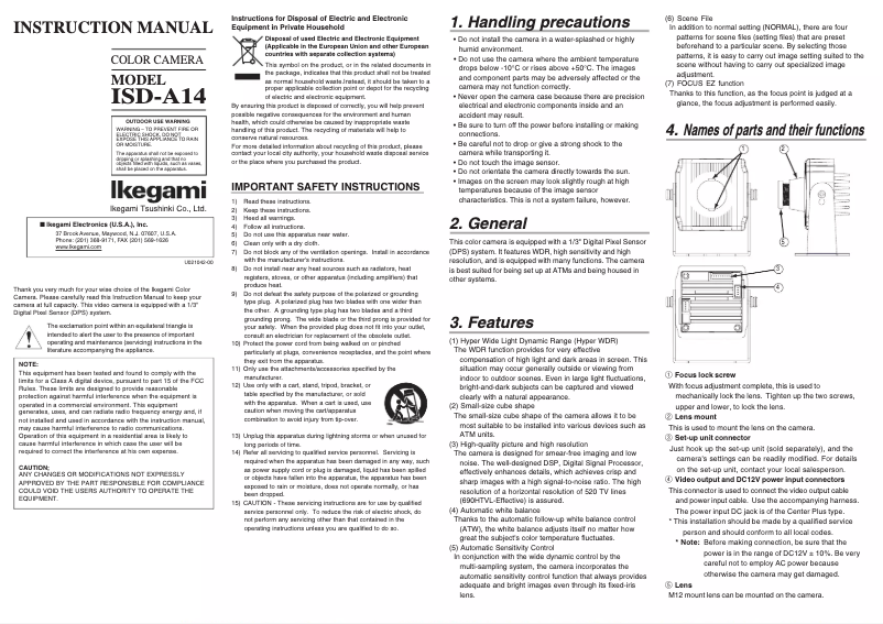 Page n°1 - Manuel utilisateur Ikegami ISD-A14