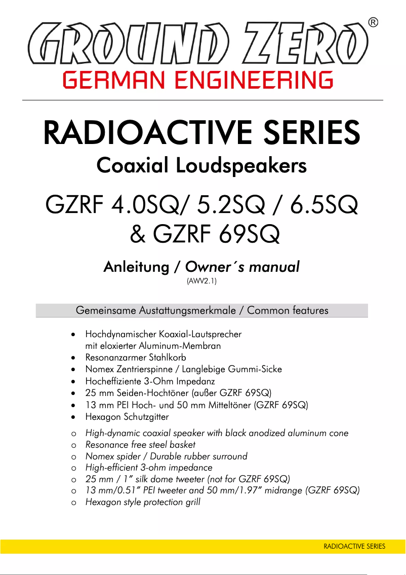 Imagen de la primera página del manual del dispositivo GZRF 4.0SQ