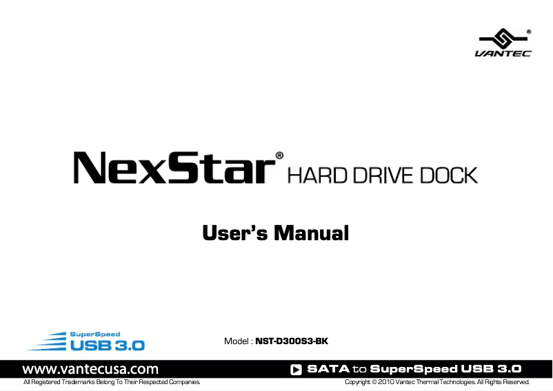 Page 1 de la notice Manuel utilisateur Vantec NexStar NST-D300S3-BK