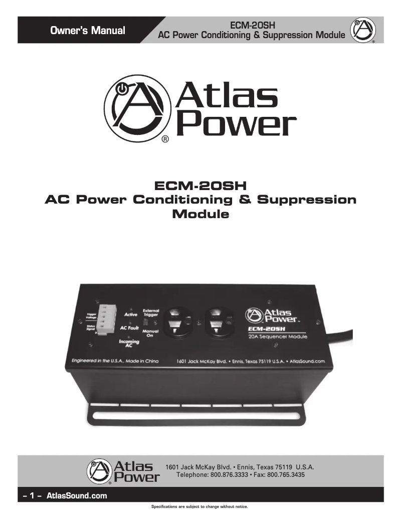 Page 1 de la notice Manuel utilisateur Atlas Sound ECM-20SH