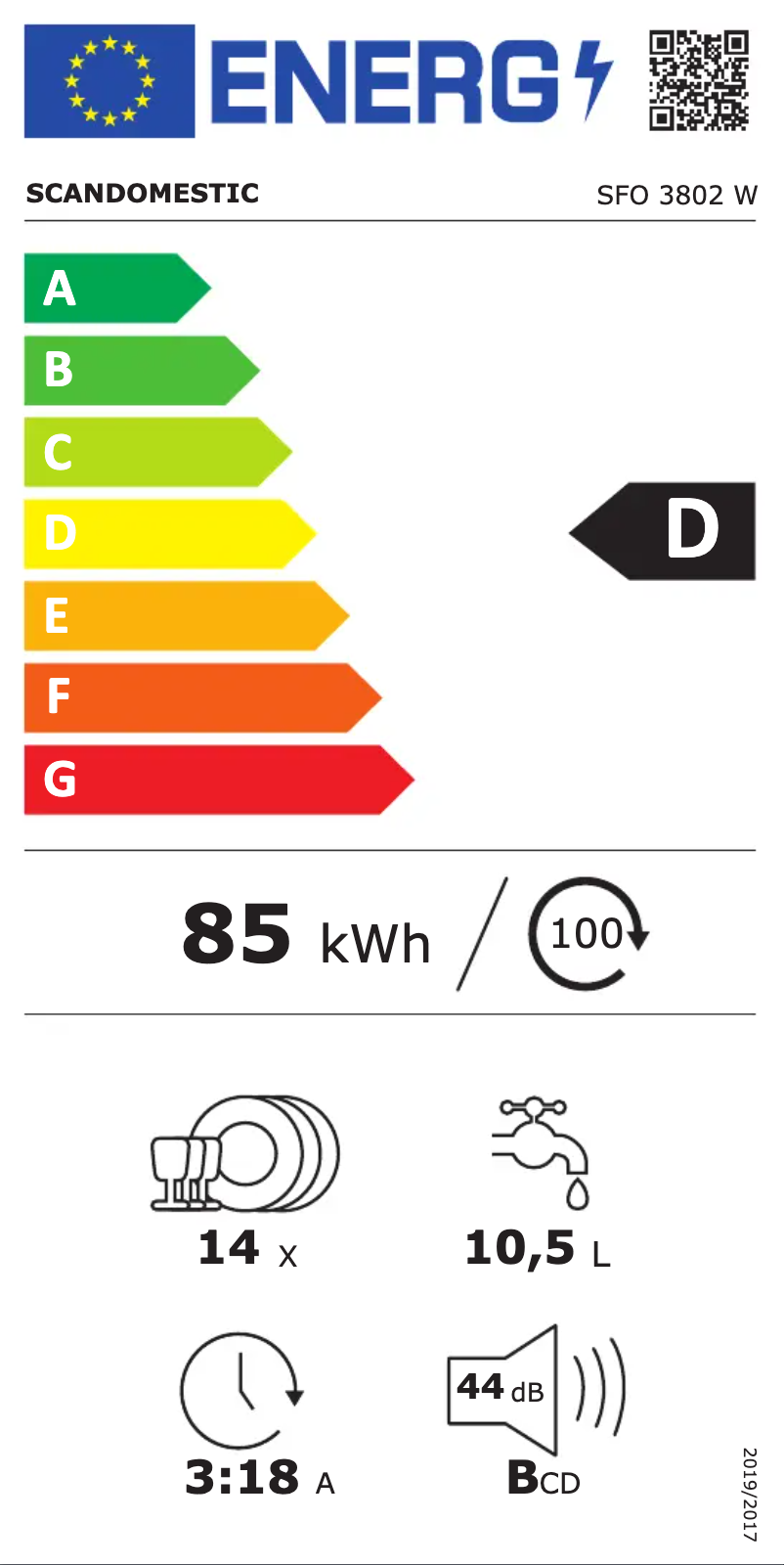 Page n°1 - Label énergétique Scandomestic SFO 3802 W
