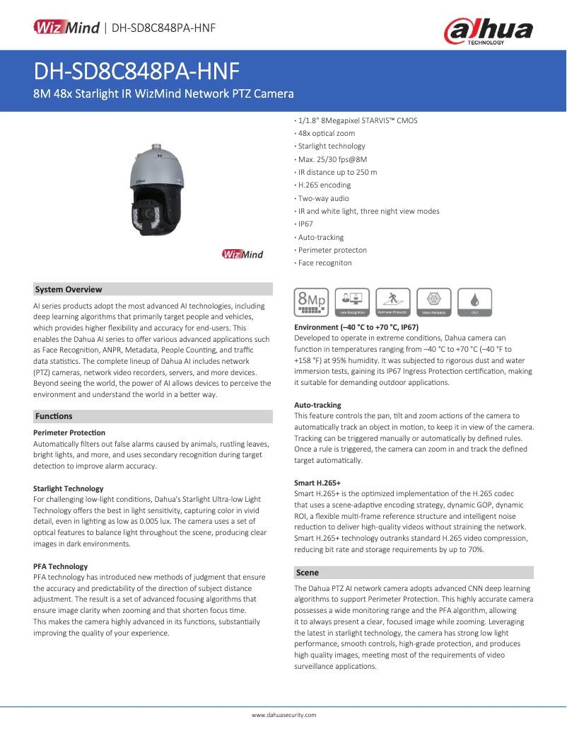 Page 1 de la notice Fiche technique Dahua Technology SD8C848PA-HNF