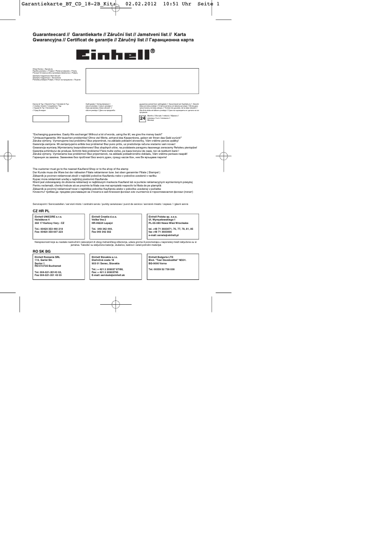 Page 1 de la notice Manuel utilisateur Einhell BT-CD 18 2B