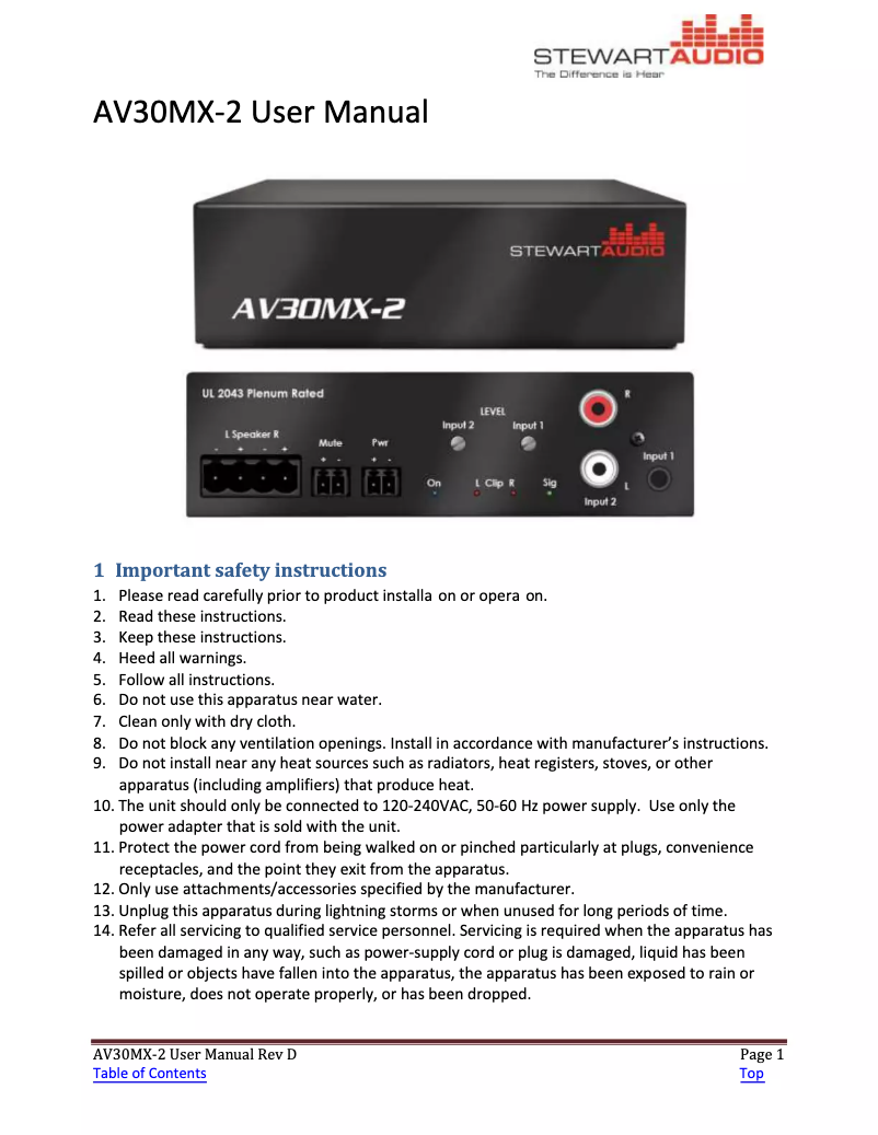Page 1 de la notice Manuel utilisateur Stewart AV30MX-2