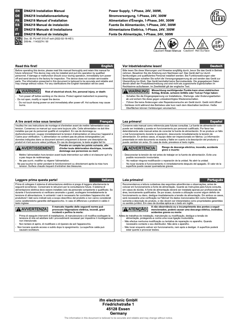 Image de la première page du manuel de l'appareil DN4218