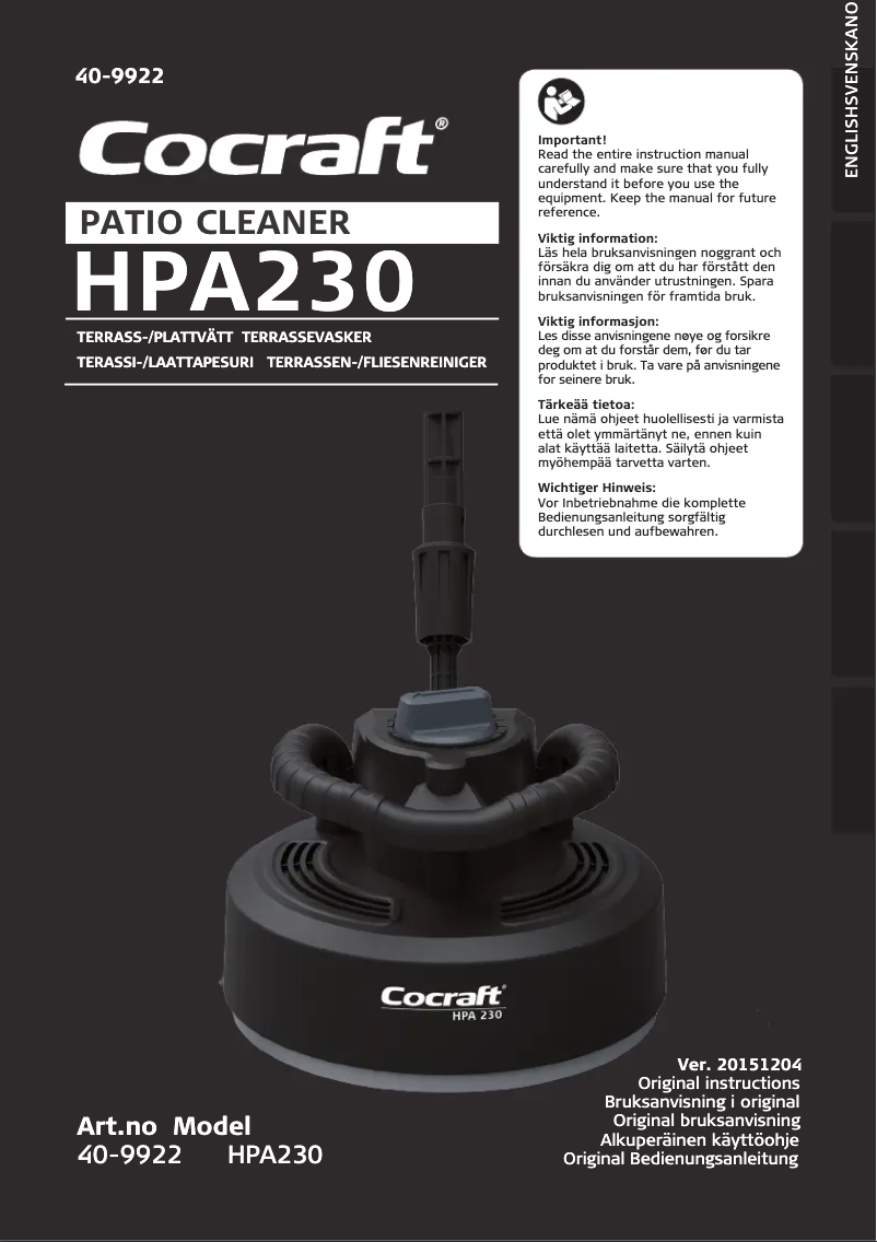 Page n°1 - Manuel utilisateur Cocraft HPA 230