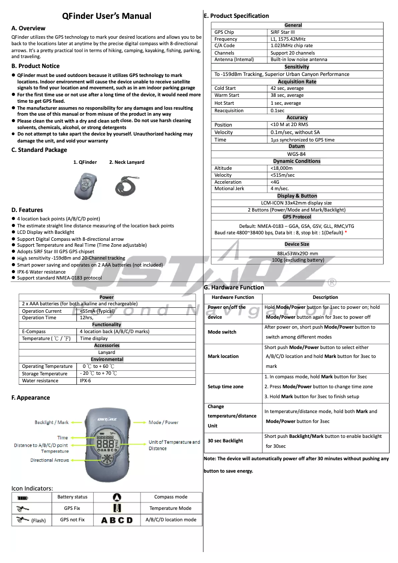 Page n°1 - Manuel utilisateur Qstarz GF-Q900