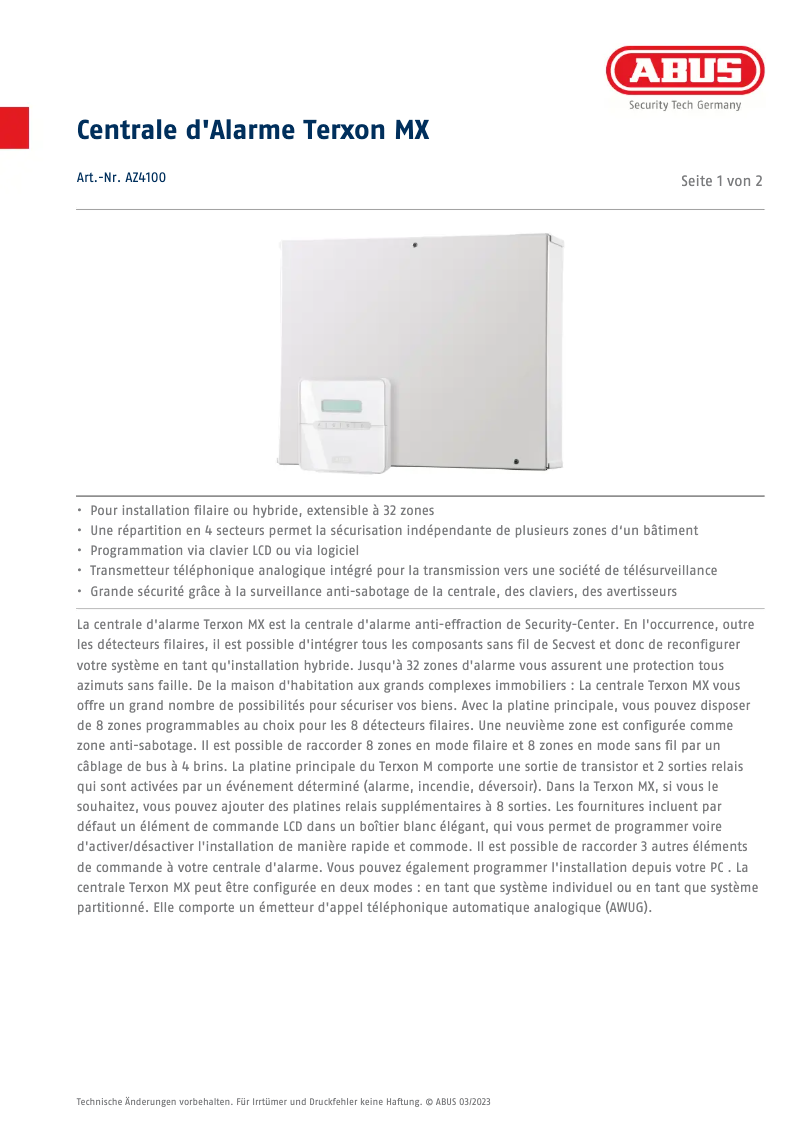 Page n°1 - Fiche technique Abus AZ4100