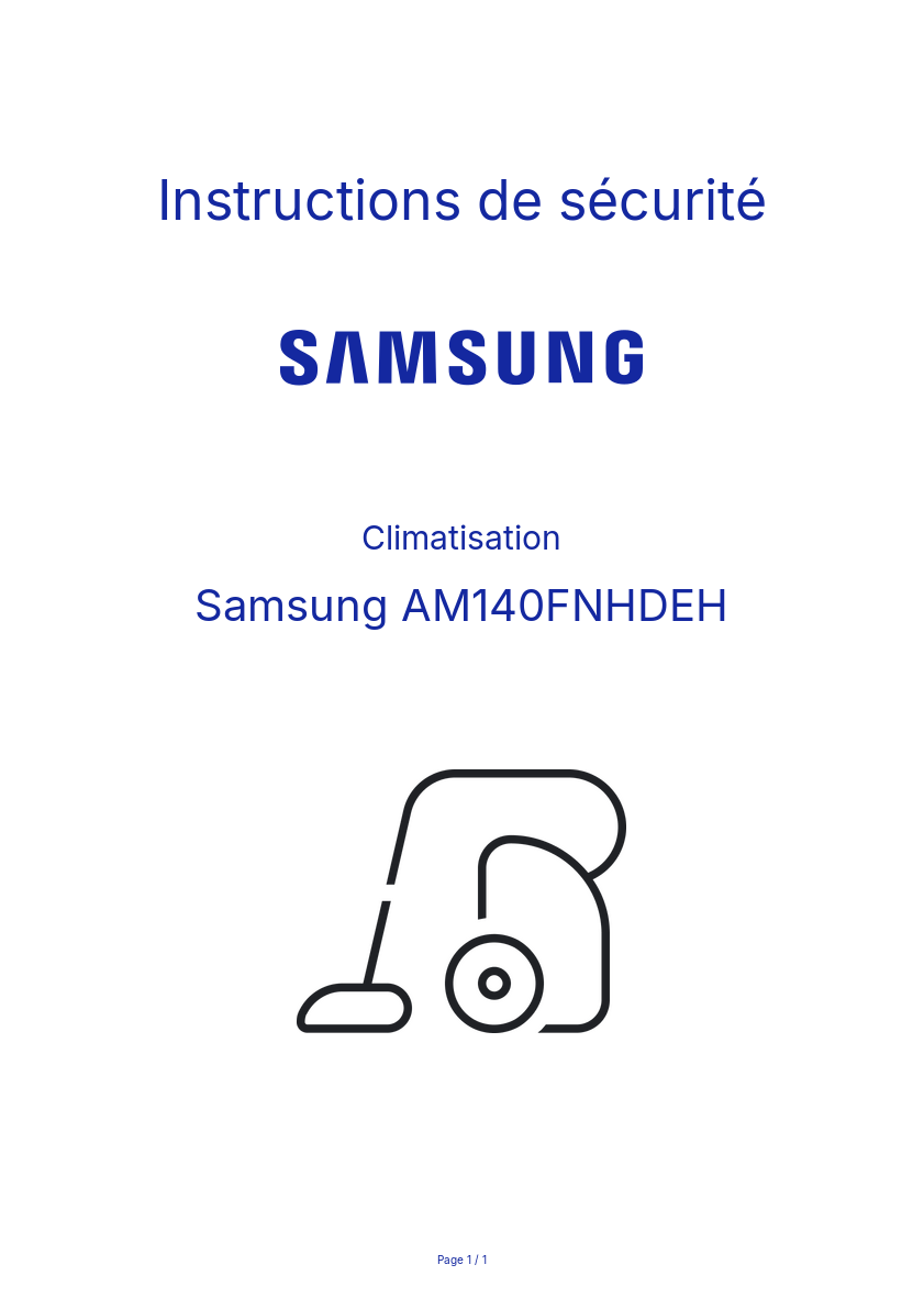 Page n°1 - Instructions de sécurité Samsung AM140FNHDEH