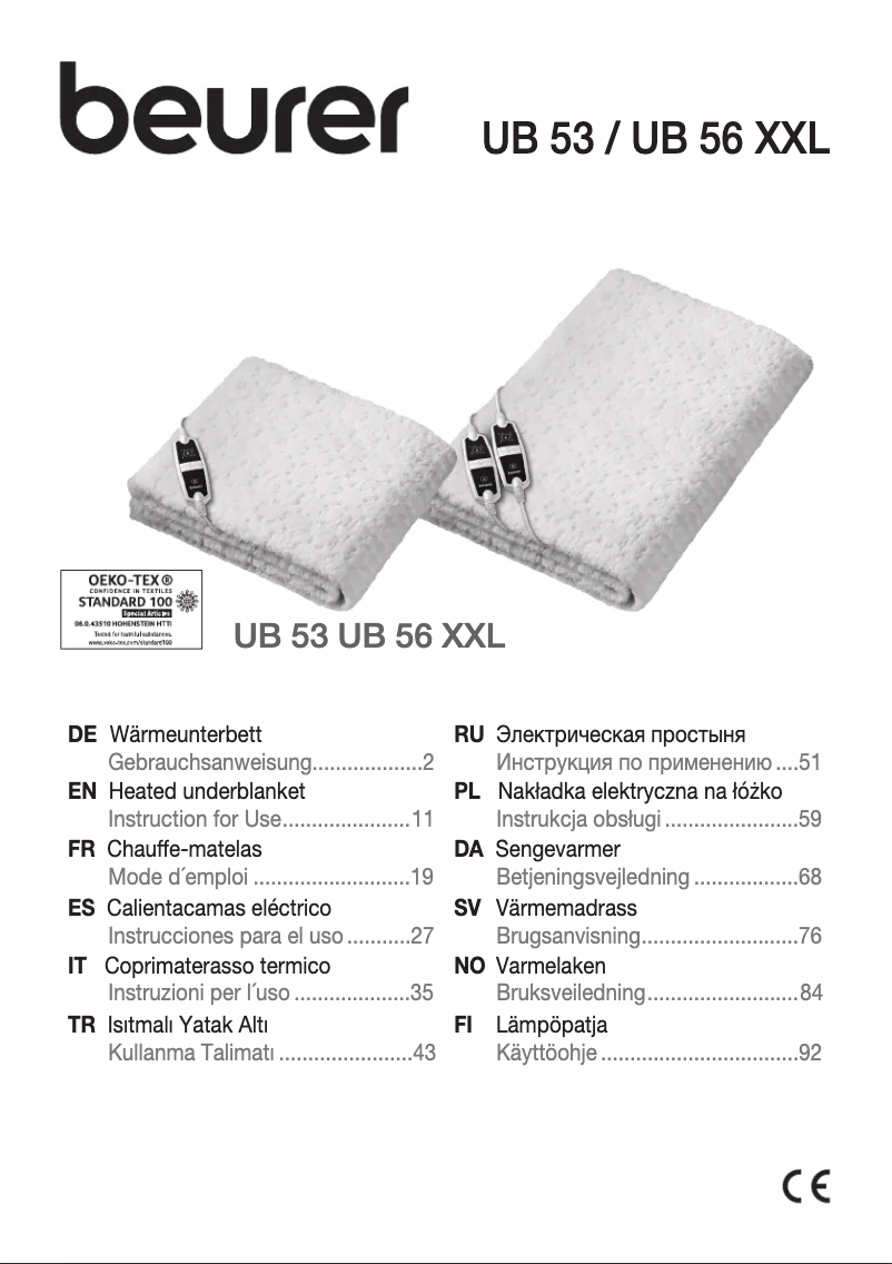 Page n°1 - Manuel d'utilisation et d'entretien Beurer UB 53 Teddy Single