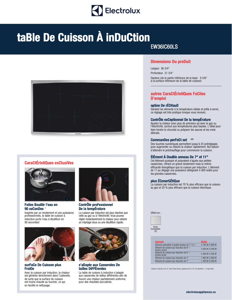 Page 1 de la notice Fiche technique Electrolux EW36IC60LB