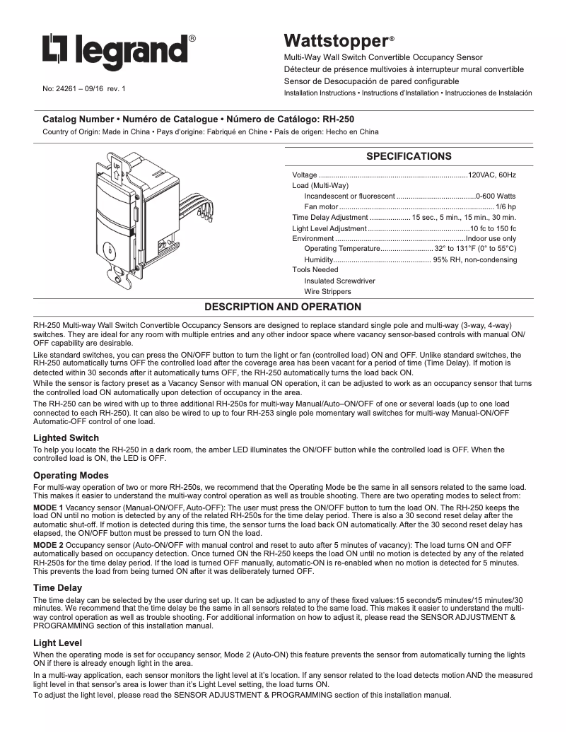 Image de la première page du manuel de l'appareil RH250W