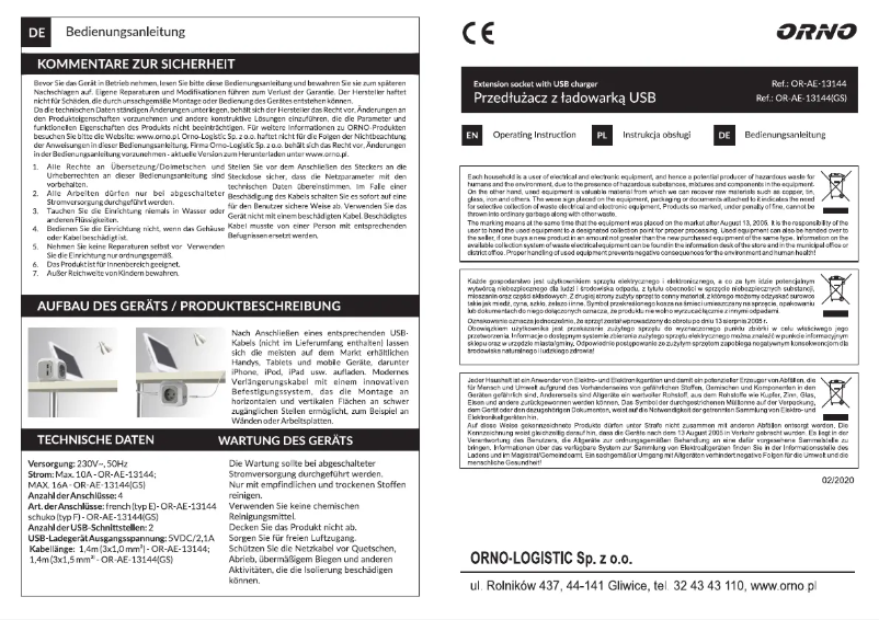 Page 1 de la notice Manuel utilisateur ORNO OR-AE-13144(GS)