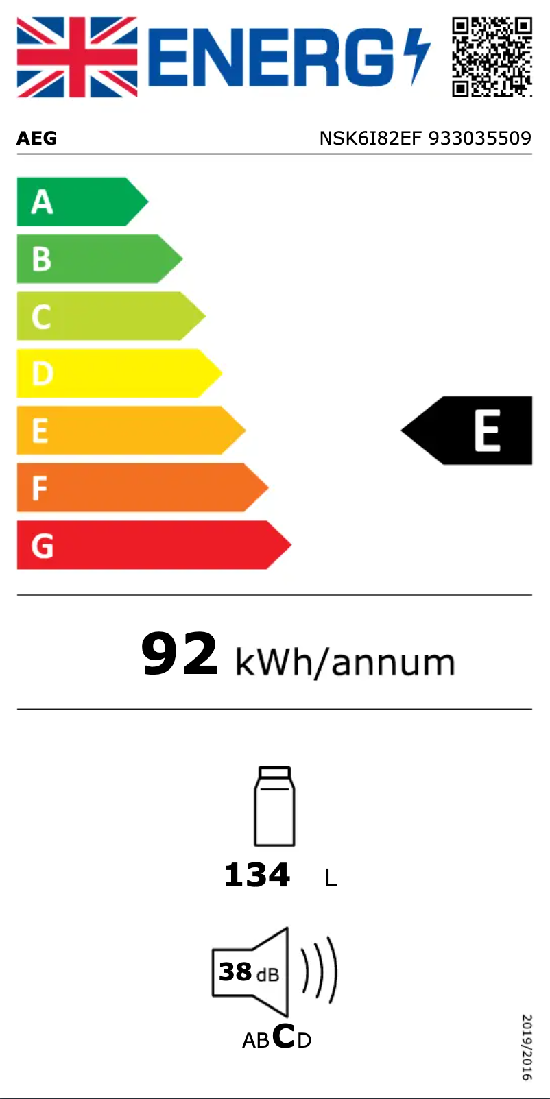 Página 1 del manual Etiqueta energética AEG NSK6I82EF