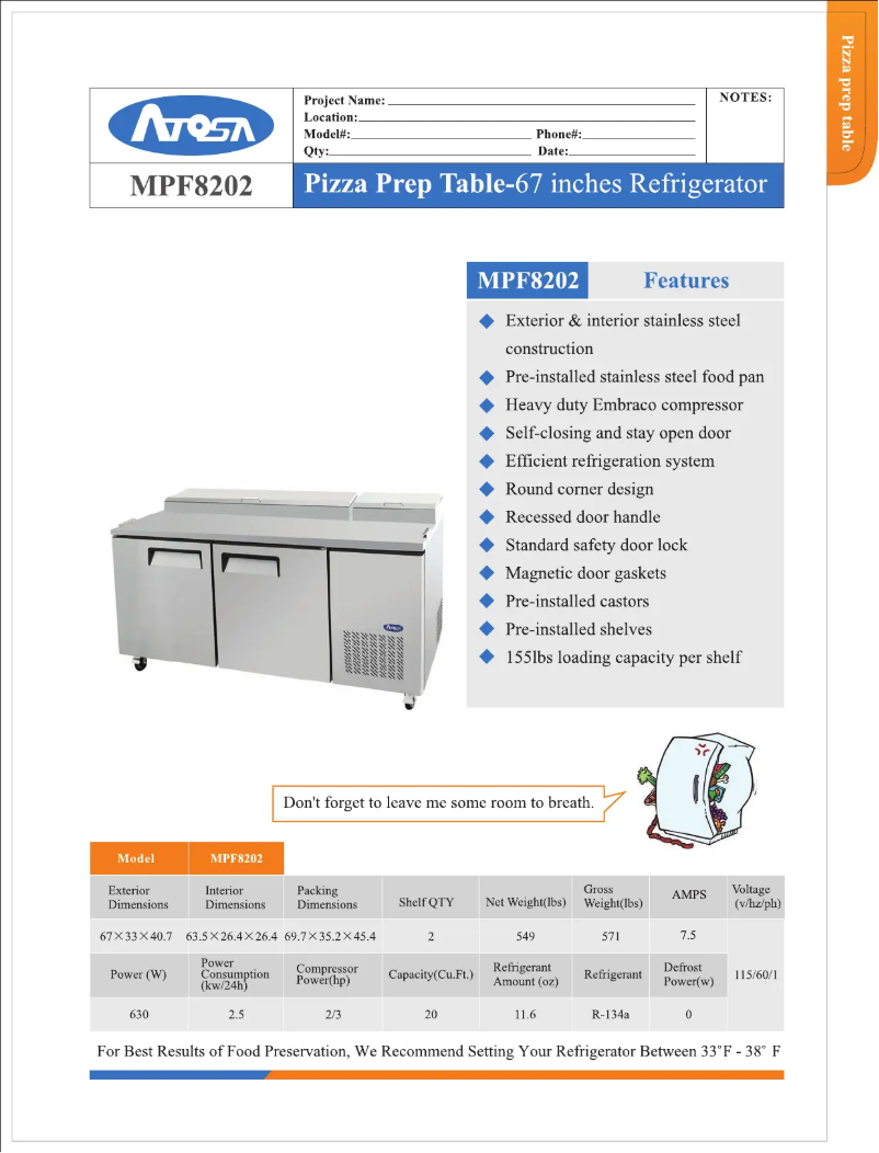 Page 1 de la notice Manuel d'utilisation et d'entretien Atosa MPF8202