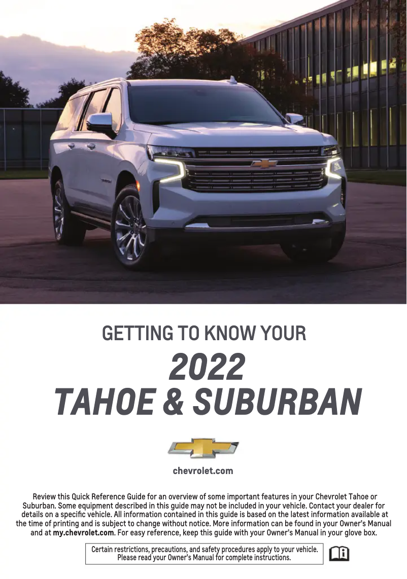 Page 1 de la notice Guide de démarrage rapide Chevrolet Suburban (2022)