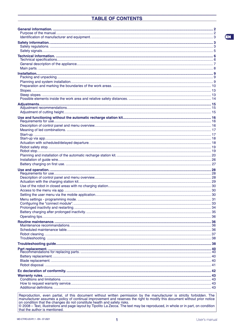 Page n°1 - Manuel utilisateur Ambrogio Twenty ZR