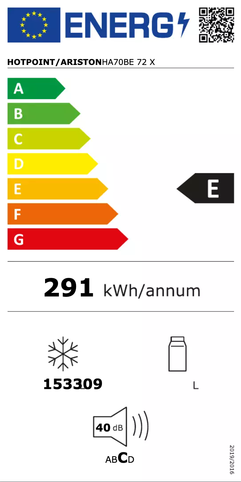 Page 1 de la notice Label énergétique Hotpoint HA70BE 72 X