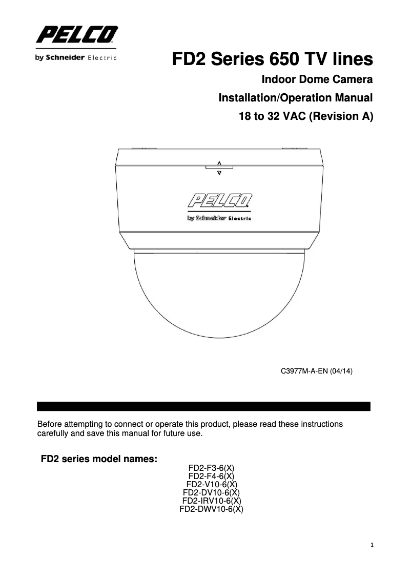 Page n°1 - Manuel utilisateur Pelco FD2-DWV10-6