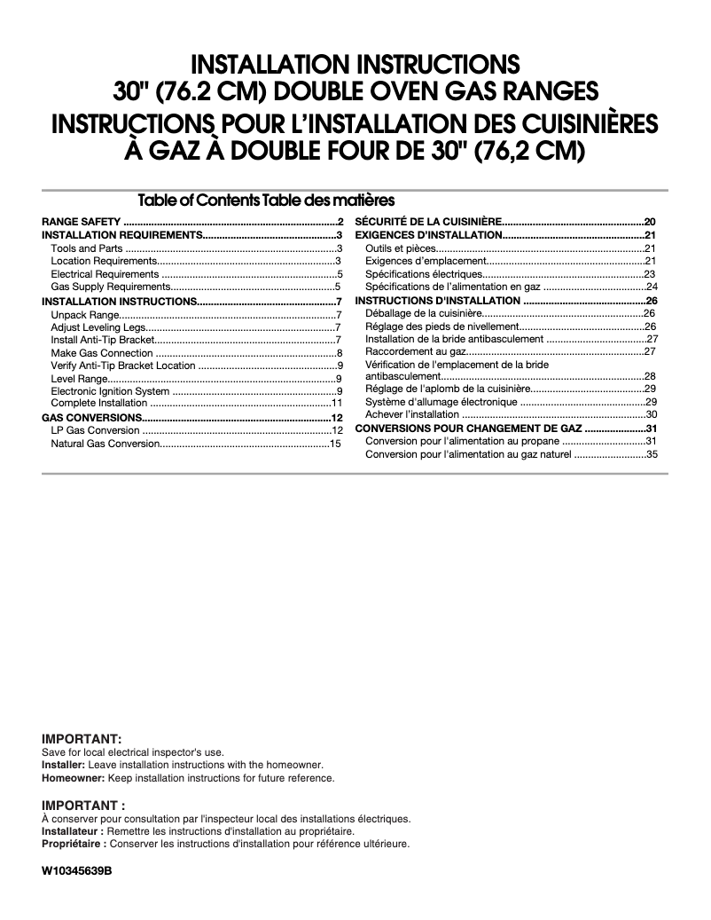 Page n°1 - Instructions / montage Maytag MGT8775XS