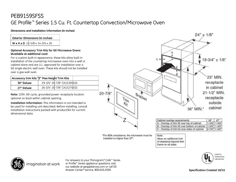 Página 1 del manual Ficha técnica GE Profile PEB9159SFSS