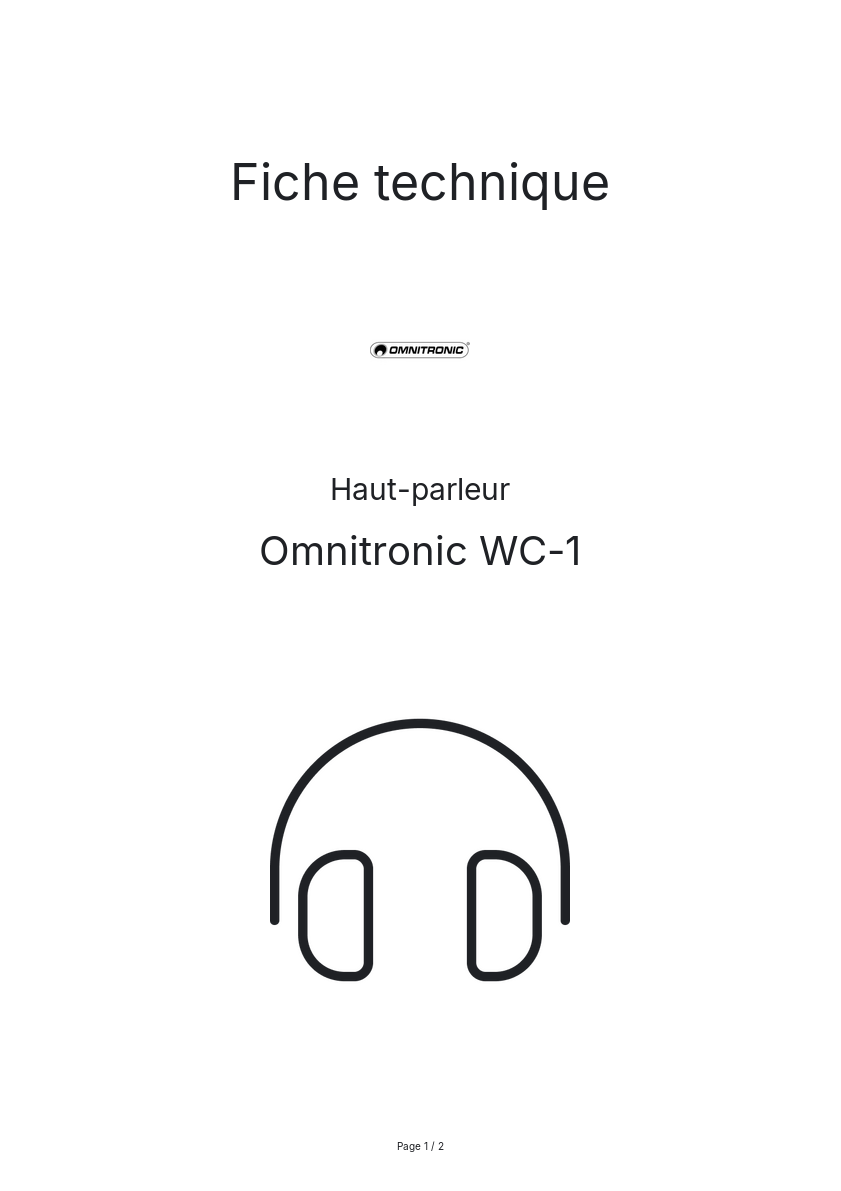 Page n°1 - Fiche technique Omnitronic WC-1