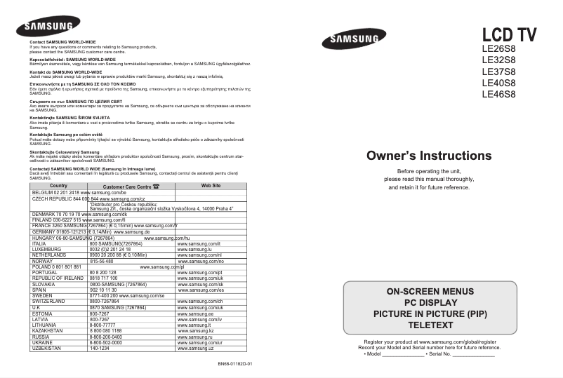 Page 1 de la notice Manuel utilisateur Samsung LE32S86BD