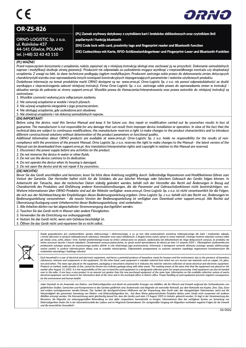 Image de la première page du manuel de l'appareil OR-ZS-826