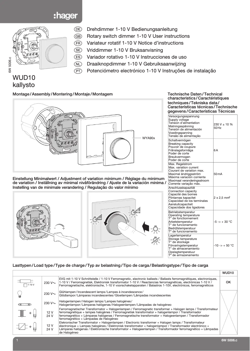 Page 1 de la notice Manuel utilisateur Hager WUD10