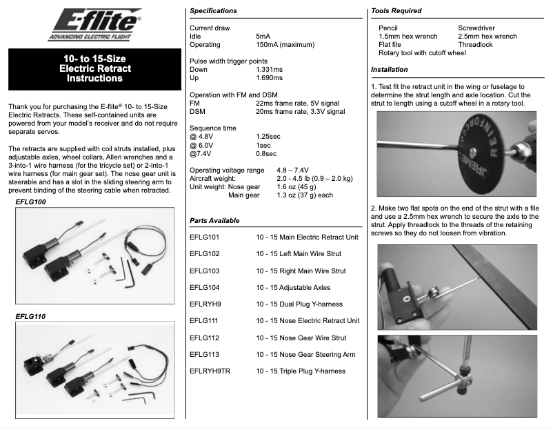 Page 1 de la notice Manuel utilisateur E-flite EFLG100