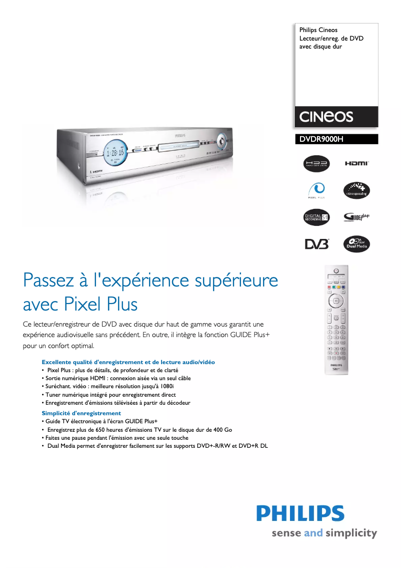 Imagen de la primera página del manual del dispositivo DVDR9000H