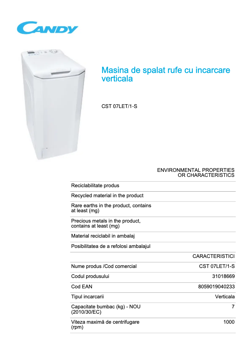 Image de la première page du manuel de l'appareil CST 07LET/1-S