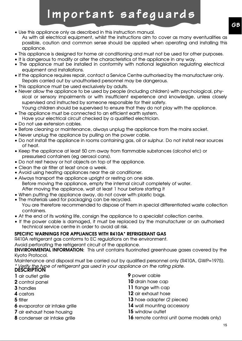 Page 1 de la notice Manuel utilisateur DeLonghi Pinguino PAC N87 SILENT