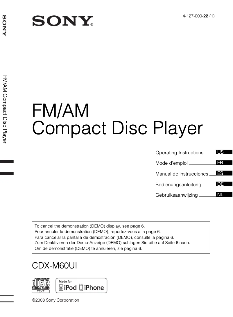 Page n°1 - Manuel utilisateur Sony CDX-M60UI