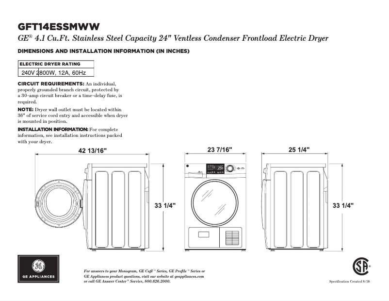 Image de la première page du manuel de l'appareil GFT14ESSMWW