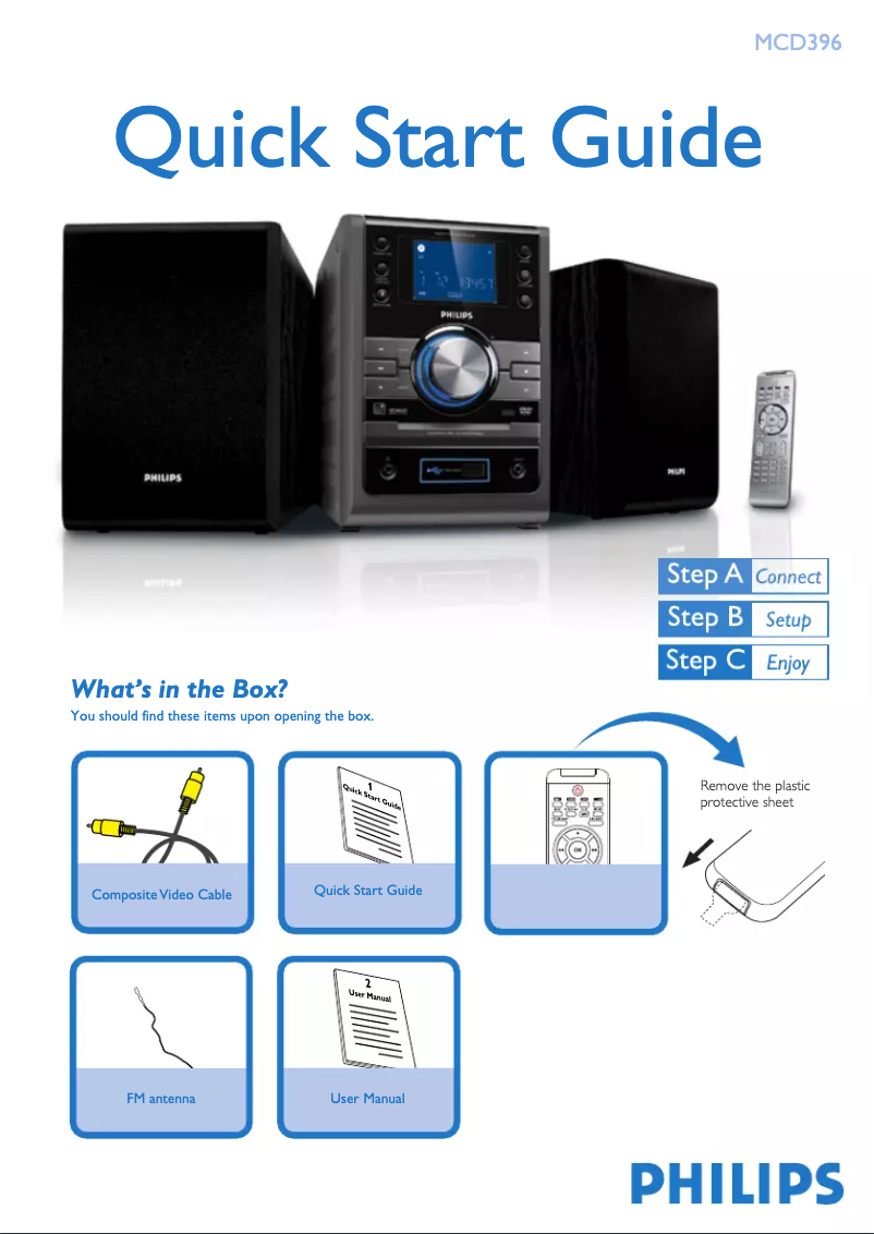 Page n°1 - Guide de démarrage rapide Philips MCD396