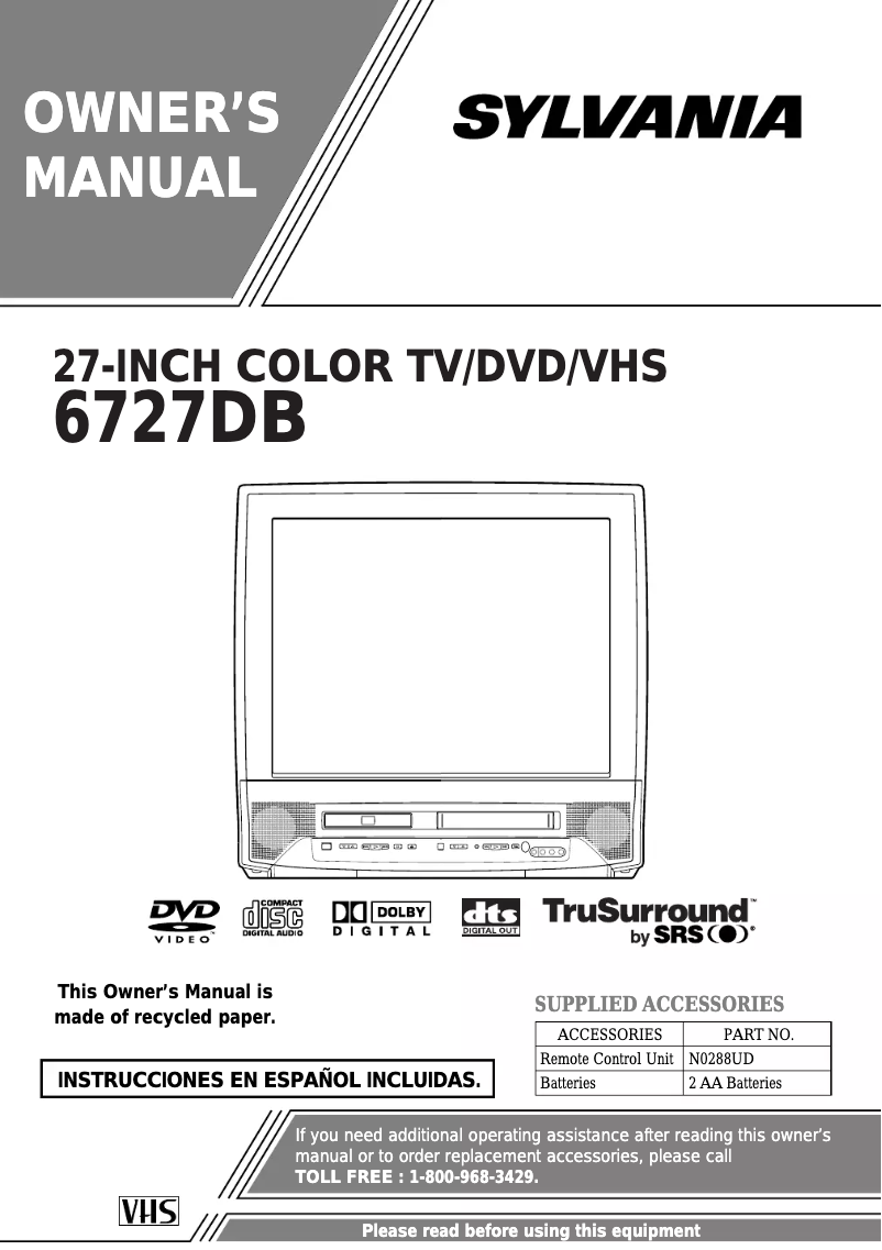 Page n°1 - Manuel utilisateur Sylvania 6727DB