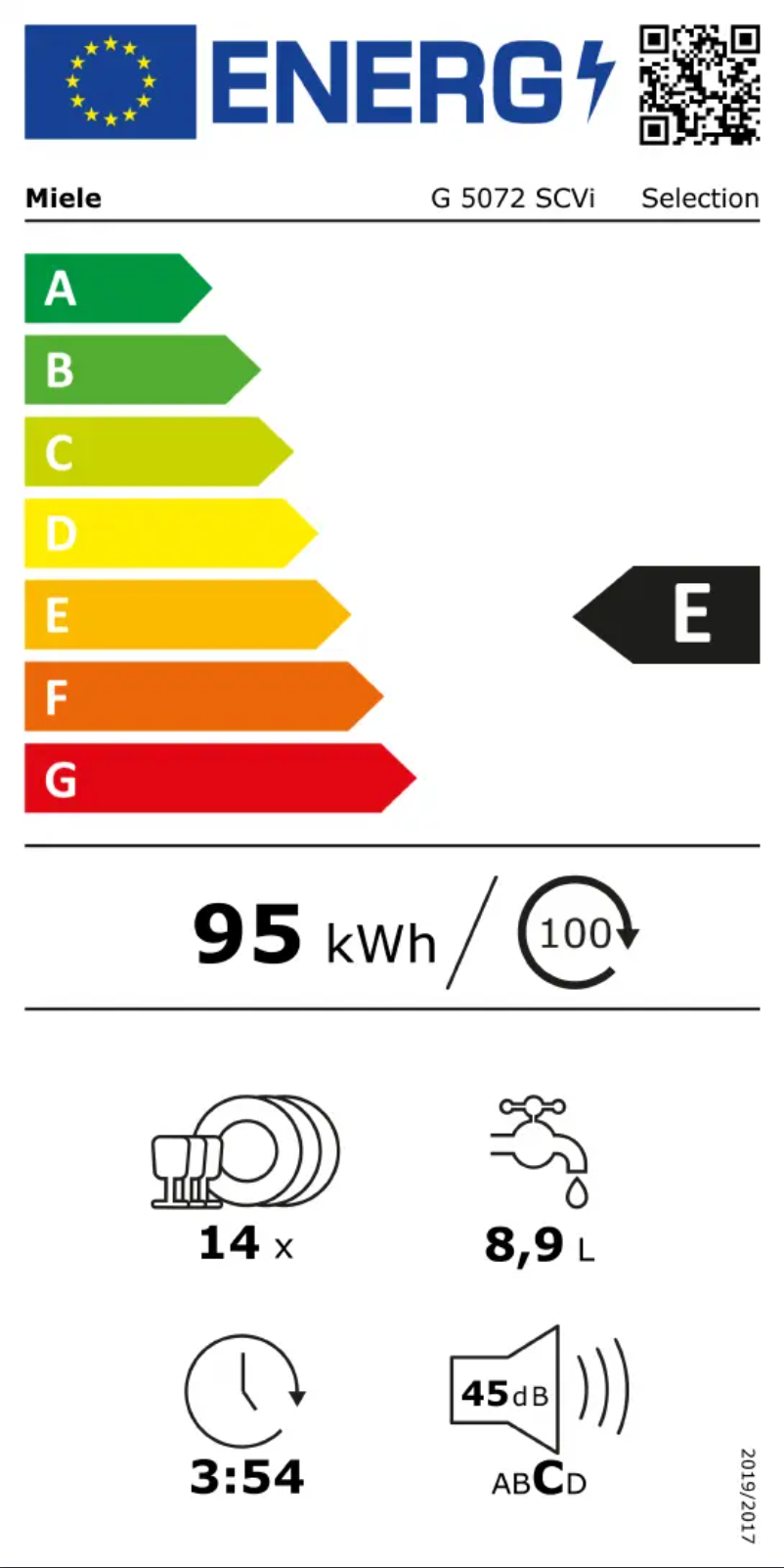Page n°1 - Label énergétique Miele G 5072 SCVi Selection
