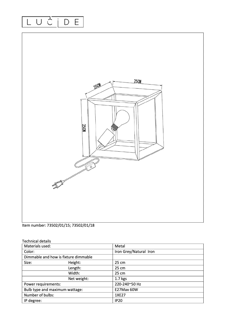 Page n°1 - Manuel utilisateur Lucide Thor 73502/01/18