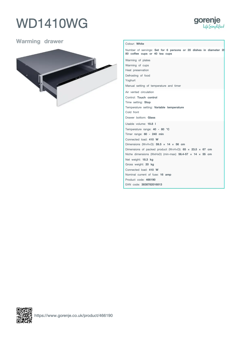 Página 1 del manual Ficha técnica Gorenje WD1410WG