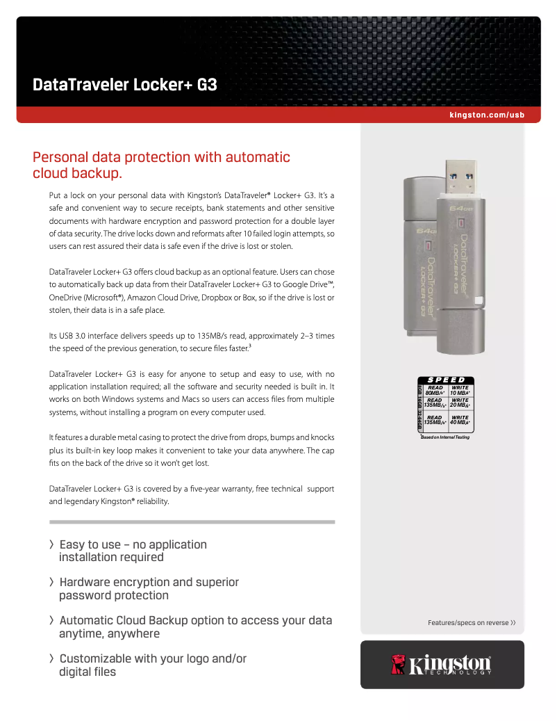 Page n°1 - Manuel utilisateur Kingston DataTraveler Locker + G3